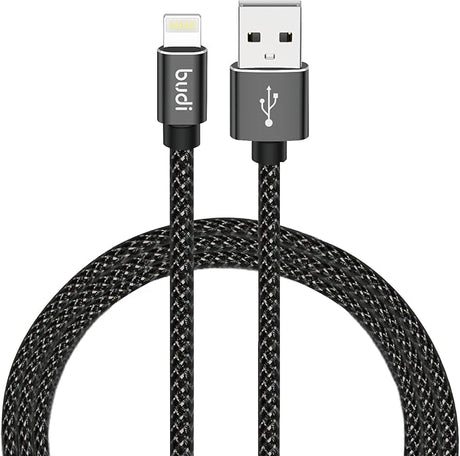 BUDI iPhone, iPad Lightning Charging Cable (5V/2.4A), Nylon Braided,3meter, Black - Al Kabayel Discount CentreBUDI iPhone, iPad Lightning Charging Cable (5V/2.4A), Nylon Braided,3meter, BlackCords & AdaptersBUDIAl Kabayel Discount Centre