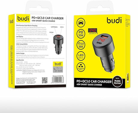 BUDI PD+QC3.0 Car Charger - 48W Smart Quick Charge - LED Display - Al Kabayel Discount CentreBUDI PD+QC3.0 Car Charger - 48W Smart Quick Charge - LED DisplayCords & AdaptersBUDIAl Kabayel Discount Centre