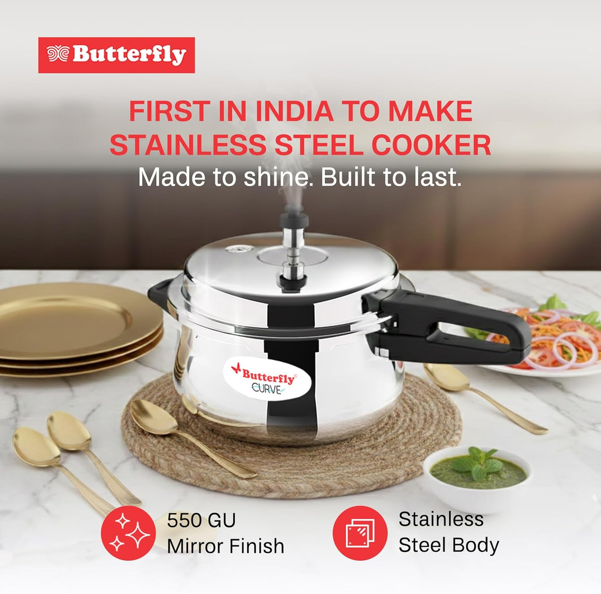 Butterfly 5.5L Stainless Steel Curve Pressure Cooker – Heavy Duty Design - Al Kabayel Discount CentreButterfly 5.5L Stainless Steel Curve Pressure Cooker – Heavy Duty DesignPressure CookersBUTTERFLYAl Kabayel Discount Centre