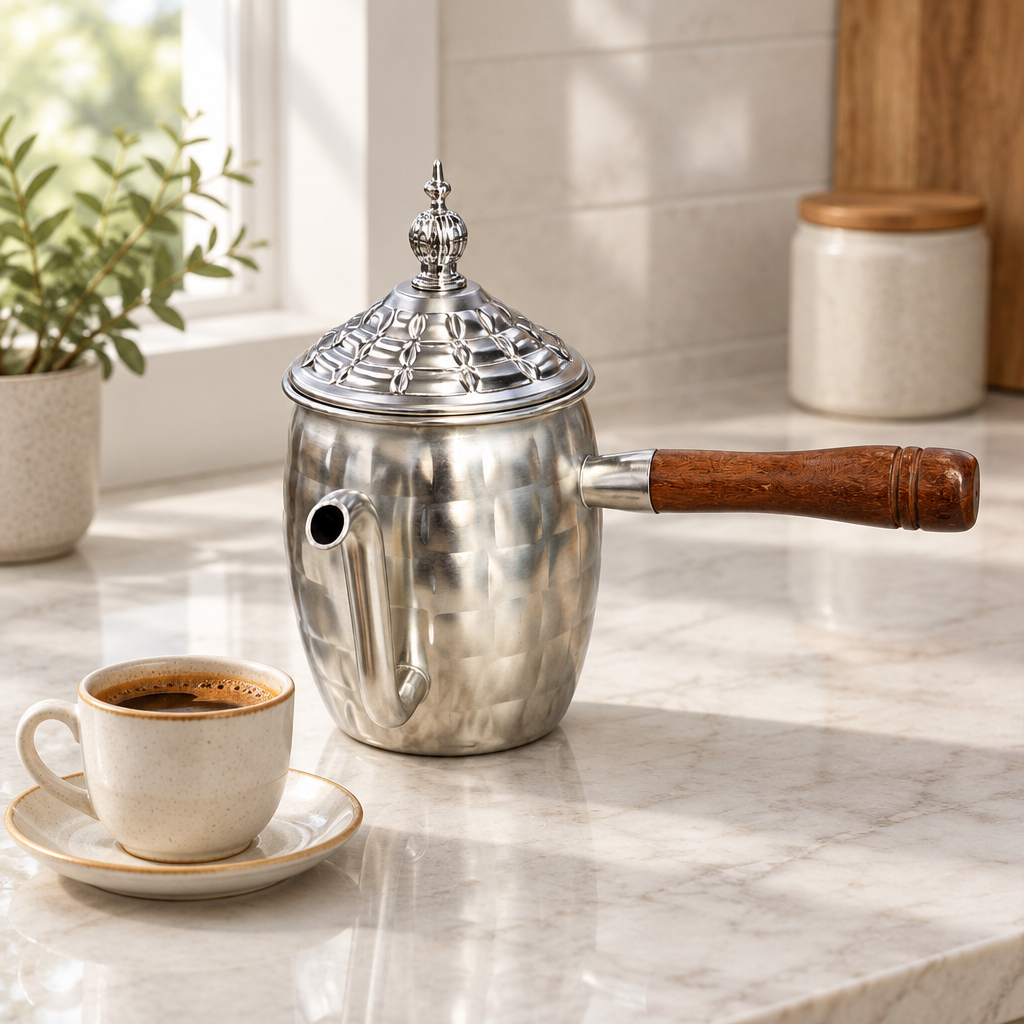 Aluminum Coffee Pot with Wooden Handle Silver - 550ml
