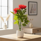 Artificial Flower Plant Red with White Plastic Pot - 40cm
