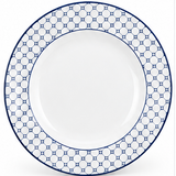 Shallow 12-Piece Porcelain Dinner Set – Navy Blue & White