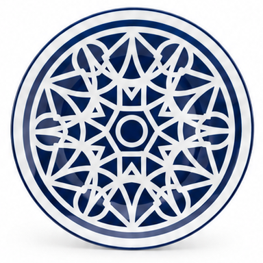Shallow 12-Piece Porcelain Dinner Set – Navy Blue & White