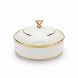 Ribbed Ceramic Serving Bowl with Lid White & Gold - 8-Inch