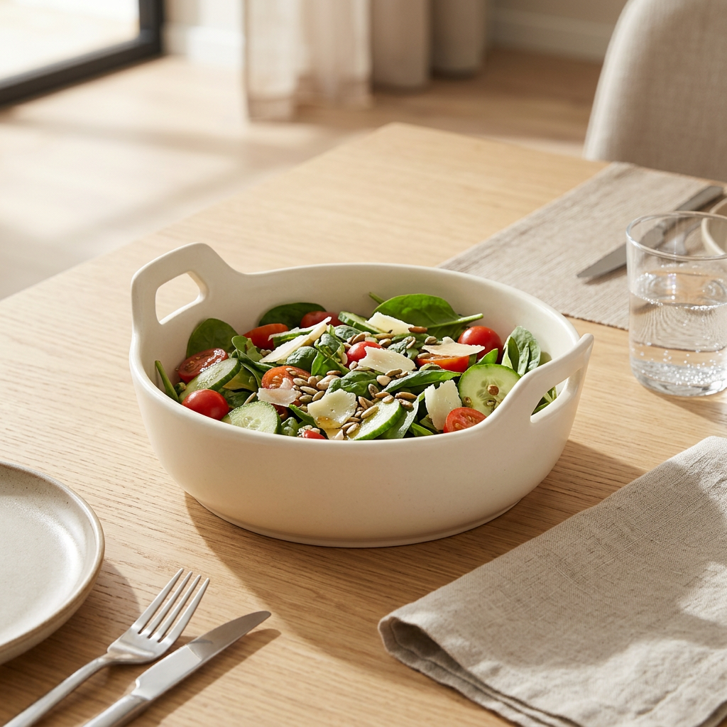 Ceramic Bowl with Two Handles Cream – 23cm
