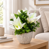Artificial Lily-Style Flower Plant Ceramic Pot White  – 23cm