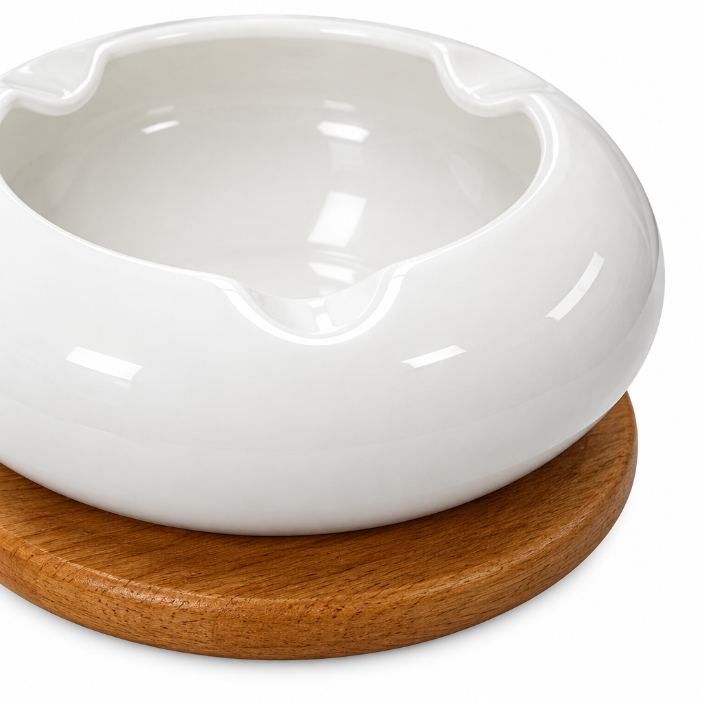 Ceramic Ashtray with Wooden Base - 12cm