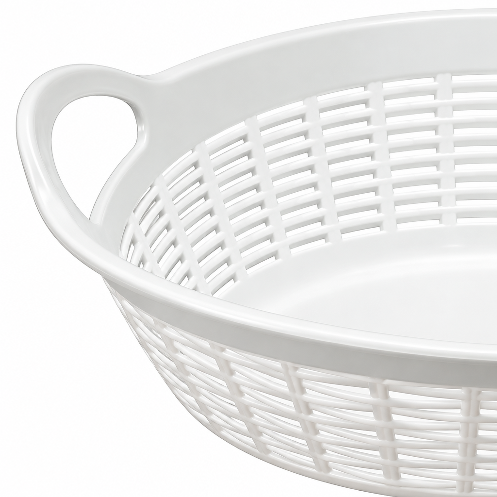 Plastic Rattan Design Storage Basket with Handles – 28×23cm