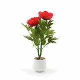 Artificial Flower Plant Red with White Plastic Pot - 40cm