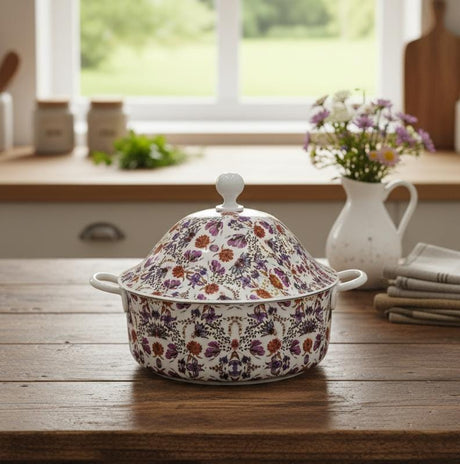 MAYFLOWER Stainless Steel Hot Pot 3500ml – White Floral Design, Double-Wall Thermal Food Warmer