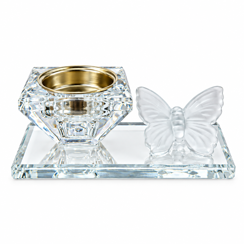 Crystal Incense Burner with Butterfly Detail - 13×6cm