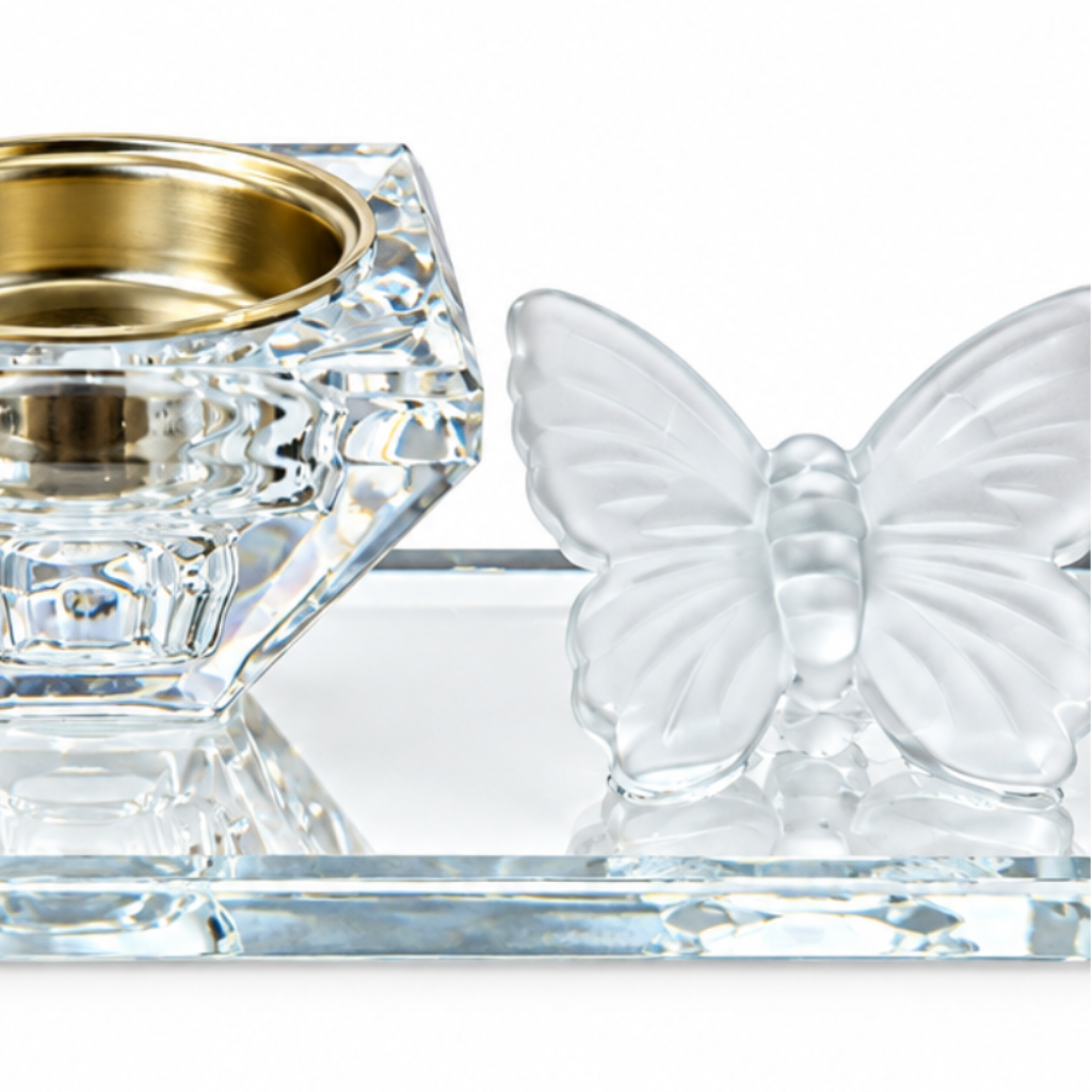 Crystal Incense Burner with Butterfly Detail - 13×6cm