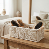 Rectangular Open Cloth Storage Box with Wooden Handles Cream – 30×15cm