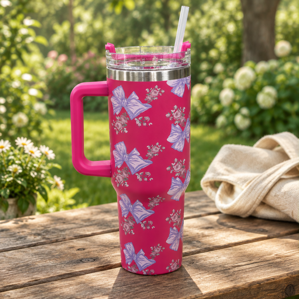 Stainless Steel Water Bottle with Straw & Handle Pink - 1 Litre