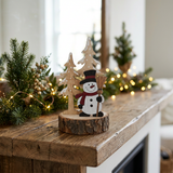 Wooden Christmas Snowman & Trees Tabletop Decoration - 12cm
