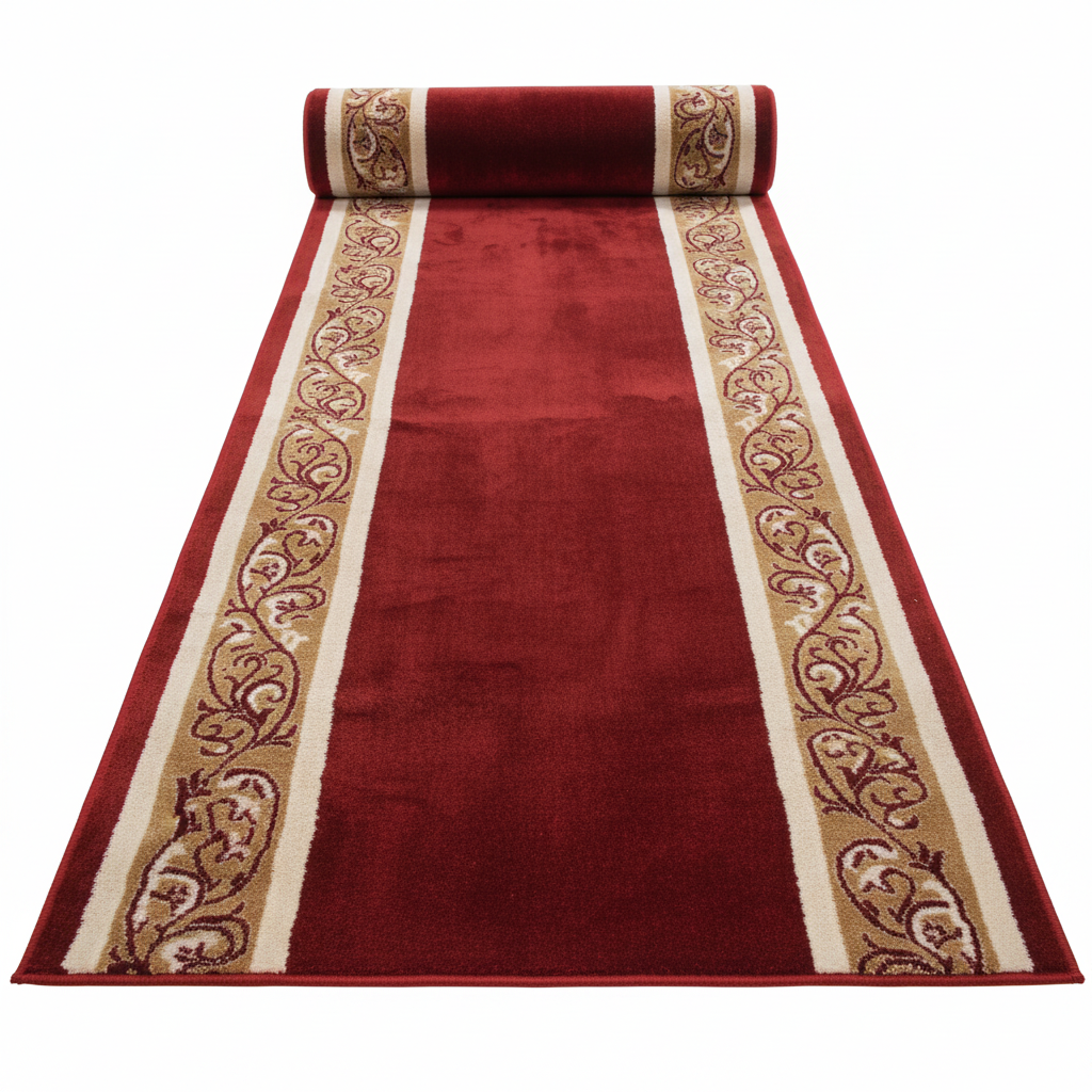 Lima Anti-Slip Carpet Red with Floral Border