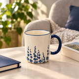 Ceramic Mug & Navy Blue Botanical Design - 350ml
