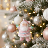 Santa Claus Plastic Christmas Hanging Decoration Pink – 10cm