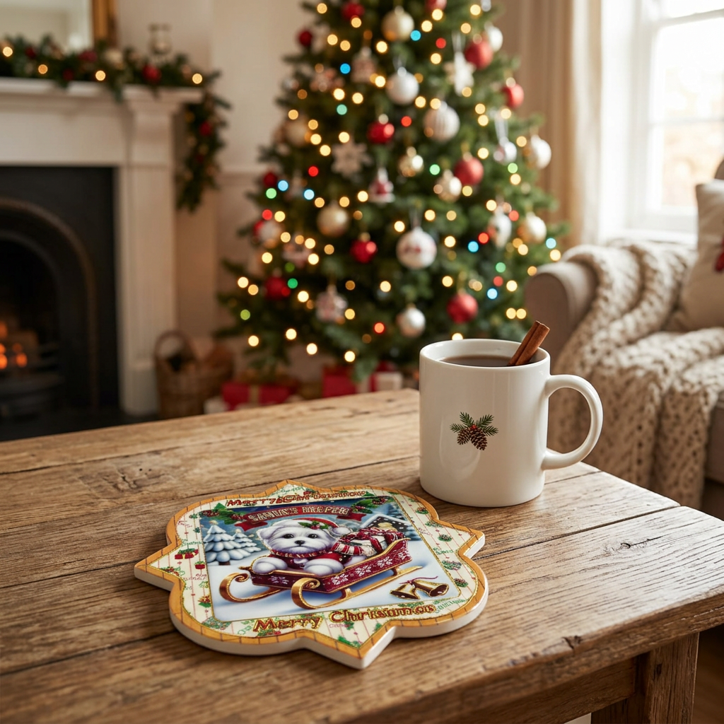 Ceramic-Coated Christmas Coaster - 11cm