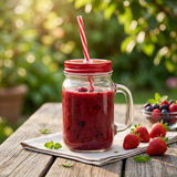 Mason Glass Jar with Handle & Straw Red - 500ml