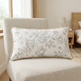 Rectangular Rose Print Cushion Ivory & Grey - 28×50cm
