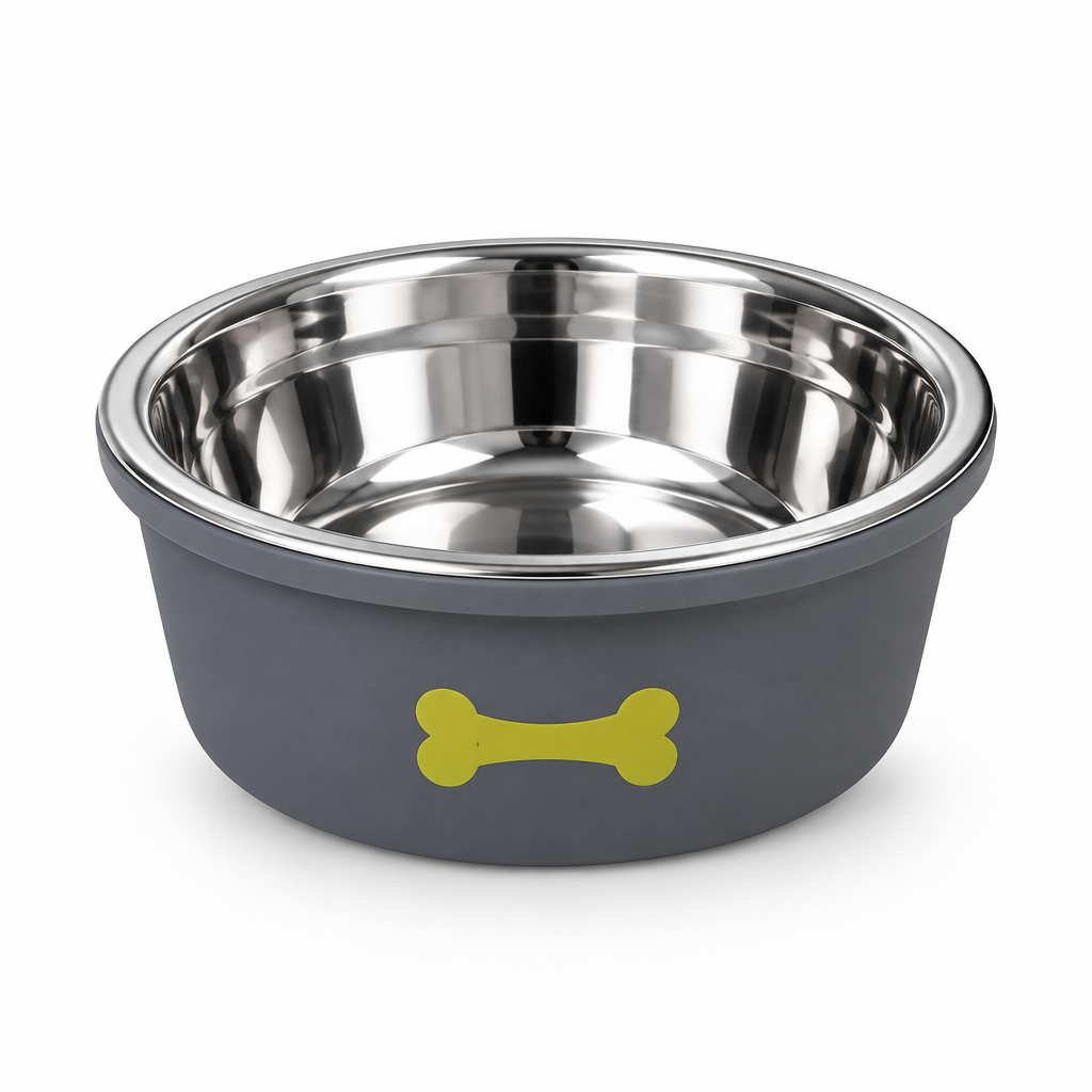 Silicone & Stainless Steel Pet Feeding Bowl Grey - 13.5cm