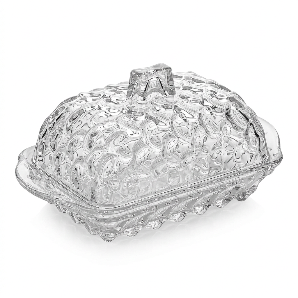Glass Butter Dish with Decorative Lid – 15×10cm