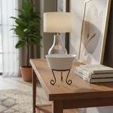 وعاء سيراميك مع حامل معدني أبيض بأسود - 6.5 بوصة