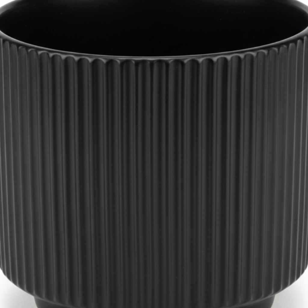 Ribbed Ceramic Vase - 15×15cm - Black / Green