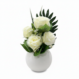Artificial Rose Flower Plant White with White Plastic Pot - 30cm