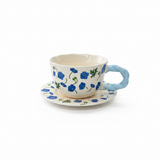 Ceramic Cup and Saucer Set with Blue Floral Design - 300ml