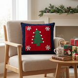 Christmas Tree & Snowflake Cushion Navy Blue & Red - 40×40cm