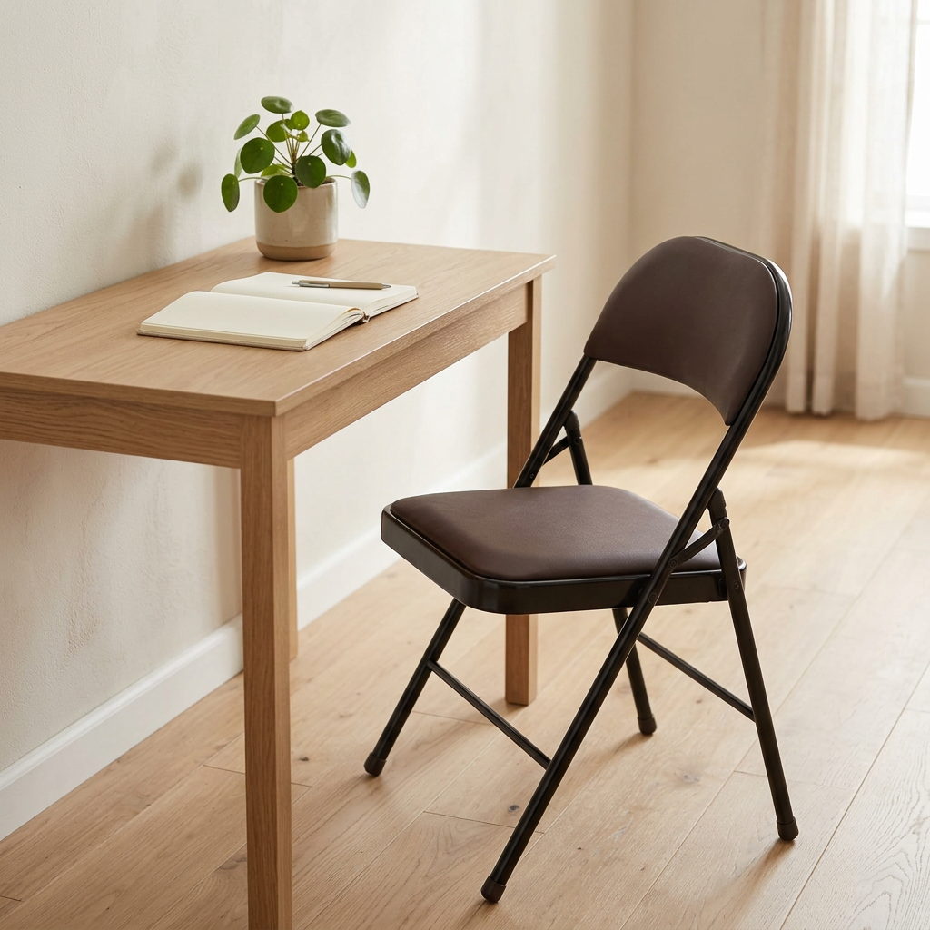 Metal Folding Chair with Dark Brown Seat - 78×40cm
