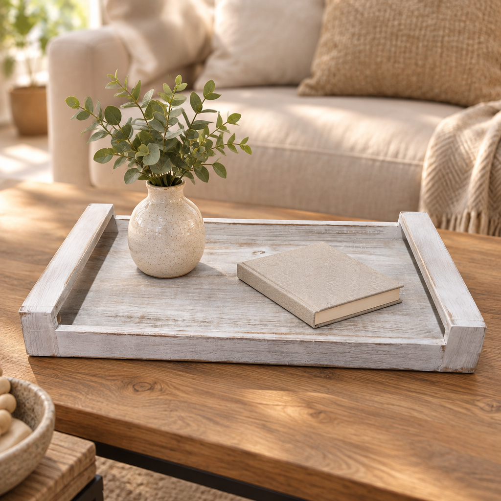 Luhpar Rectangular Wooden Serving Tray with Handles - 48×30cm