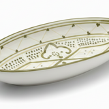 Slama White & Olive Gold Ceramic Oval Serving Plate - 31 cm