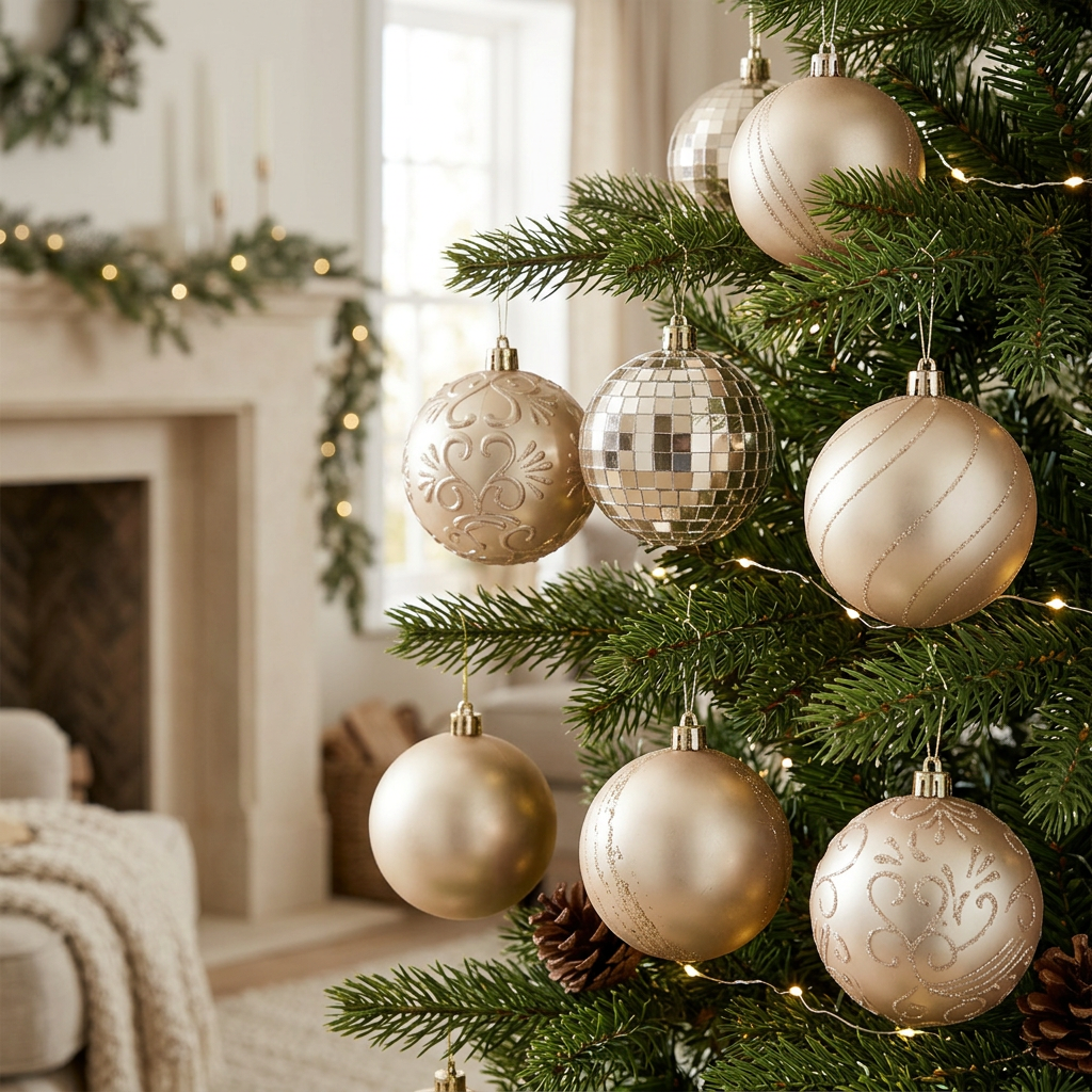 Plastic Christmas Décor Balls 24 Piece Set Champagne gold - 8cm
