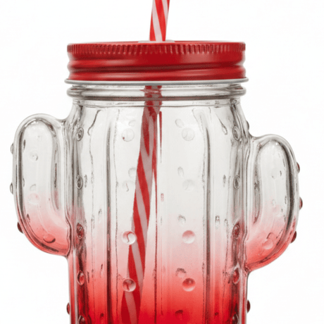 Cactus Glass Jar with Straw - 400ml - Red / Green - Al Kabayel Discount CentreCactus Glass Jar with Straw - 400ml - Red / GreenMugsAKDCAl Kabayel Discount Centre