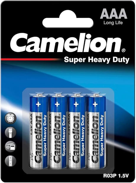 CAMELION AAA Super Heavy Duty Carbon Zinc Battery 1.5V, Pack of 4 - Al Kabayel Discount CentreCAMELION AAA Super Heavy Duty Carbon Zinc Battery 1.5V, Pack of 4BatteriesCAMELIONAl Kabayel Discount Centre