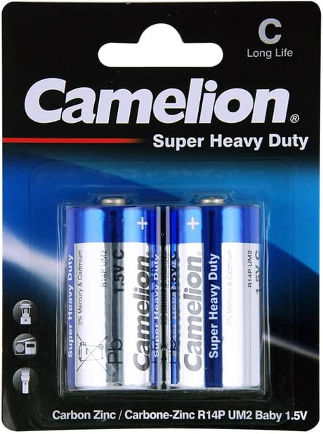 CAMELION Type C Super Heavy Duty Carbon Zinc Battery 1.5V, Pack of 2 - Al Kabayel Discount CentreCAMELION Type C Super Heavy Duty Carbon Zinc Battery 1.5V, Pack of 2BatteriesCAMELIONAl Kabayel Discount Centre