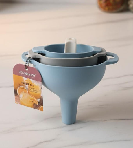 CASASUNCO Funnel Set in Blue with Grey Finish – Practical and Durable Design for Easy Liquid and Powder Transfer - Silicon Material - Al Kabayel Discount CentreCASASUNCO Funnel Set in Blue with Grey Finish – Practical and Durable Design for Easy Liquid and Powder Transfer - Silicon MaterialCookware AccessoriesCASASUNCOAl Kabayel Discount Centre