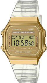 Casio Vintage A168XESG - 9ADF digital watch with a gold - tone metallic case and a transparent resin strap. - Al Kabayel Discount CentreCasio Vintage A168XESG - 9ADF digital watch with a gold - tone metallic case and a transparent resin strap.WatchesCASIOAl Kabayel Discount Centre