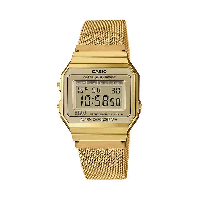 Casio Vintage Collection A700WMG - 9ADF unisex gold - tone stainless steel mesh band digital watch. - Al Kabayel Discount CentreCasio Vintage Collection A700WMG - 9ADF unisex gold - tone stainless steel mesh band digital watch.WatchesCASIOAl Kabayel Discount Centre