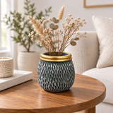 Ceramic Flower Vase Dark Grey with Gold Rim - 9×9cm