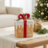 Ceramic Christmas Candy Jar with Bow Lid - 13×13cm
