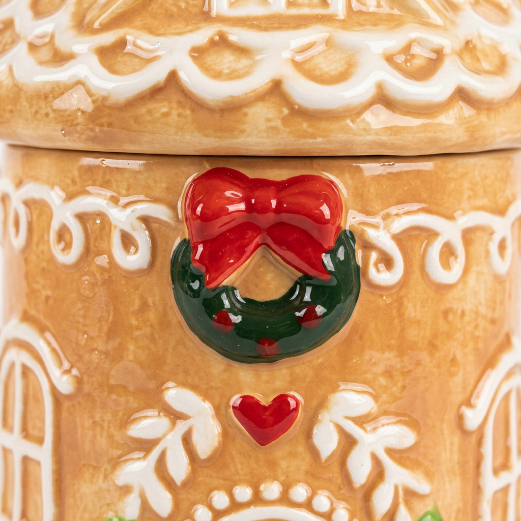 Ceramic Christmas Gingerbread House Candy Jar with Lid - 18×10cm
