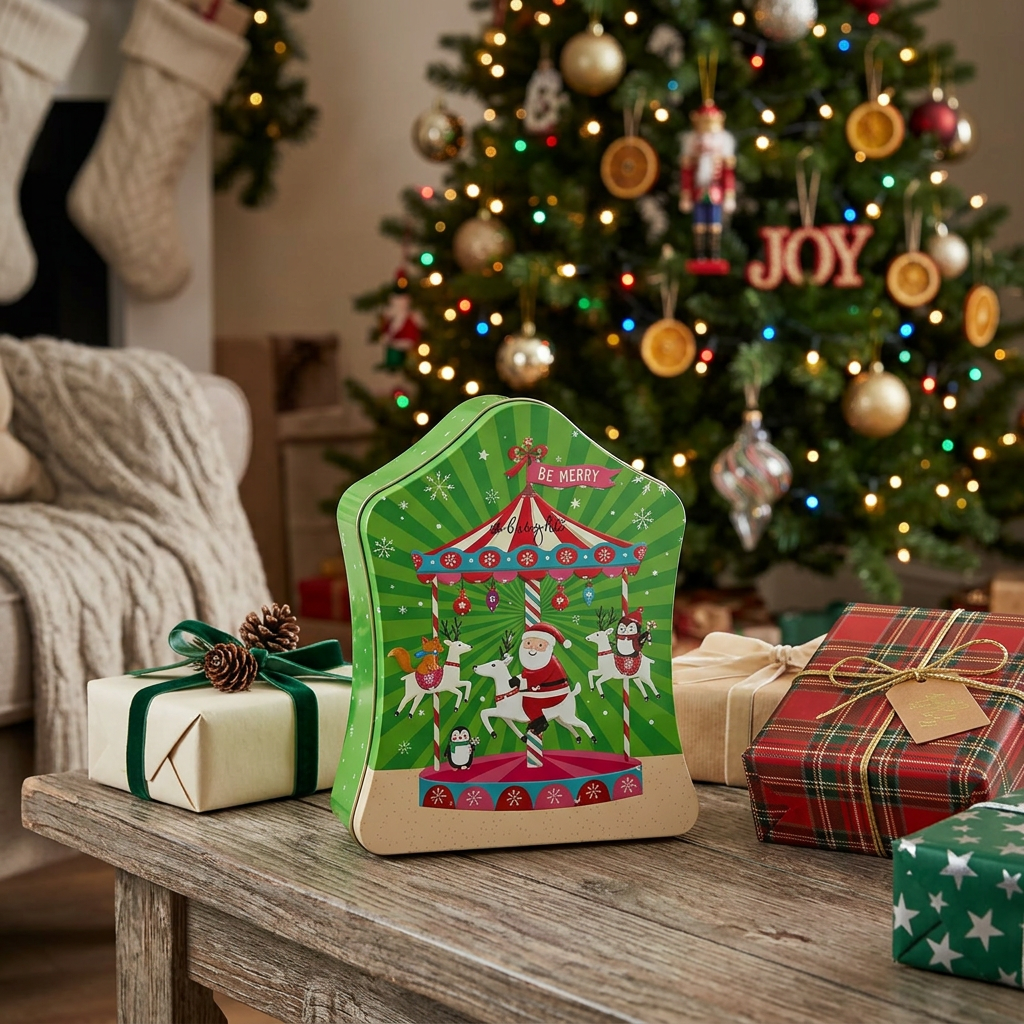 Metal Christmas Candy Box Green - 15×12cm
