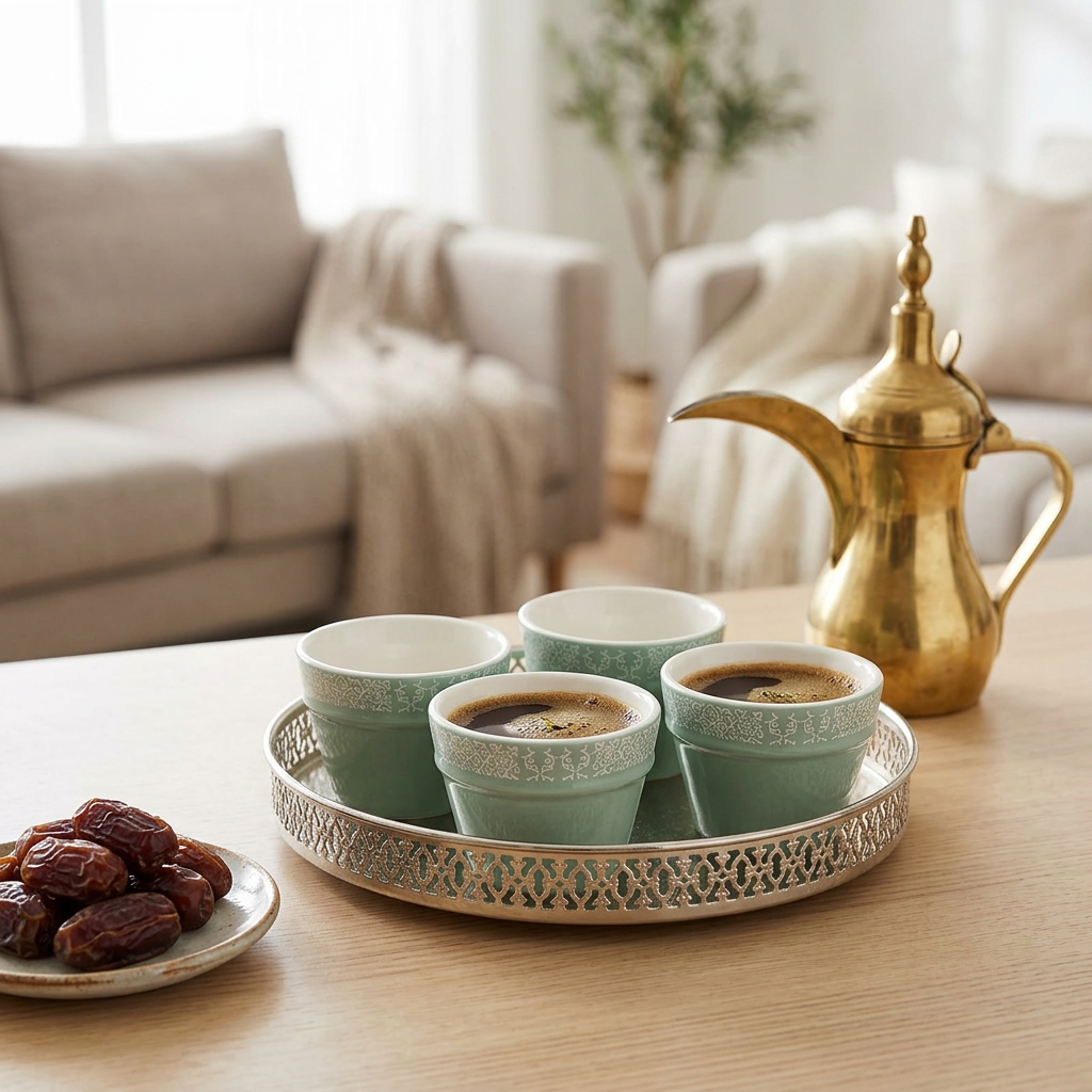Dallah Addar 12-Piece Ceramic Cawa Cup Set Sage Green - 80ml