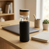 Glass Water Bottle with Silicone Cover Black – 1 Litre
