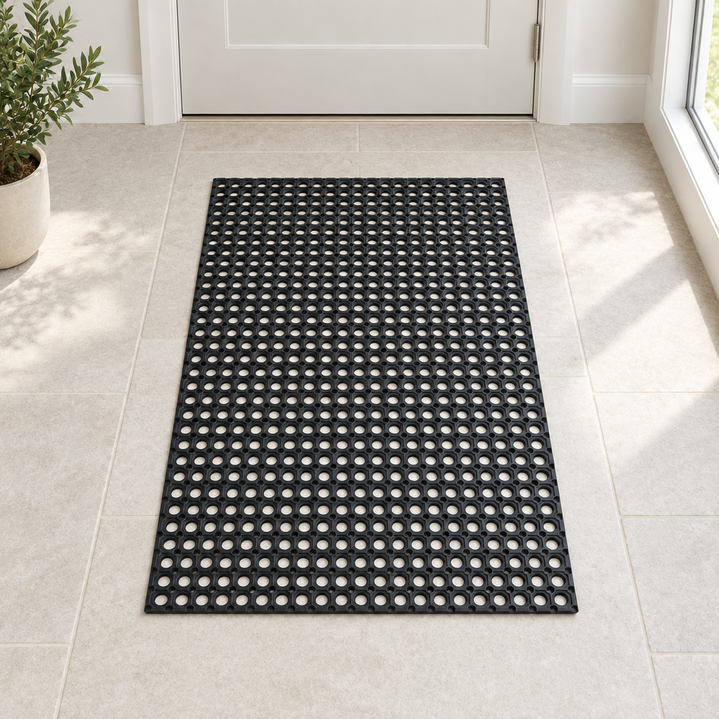 Black Rubber Mat with Open-Hole Design, 100 × 150 cm