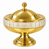 Metal and Glass Footed Candy Bowl with Lid Gold - 28×18cm